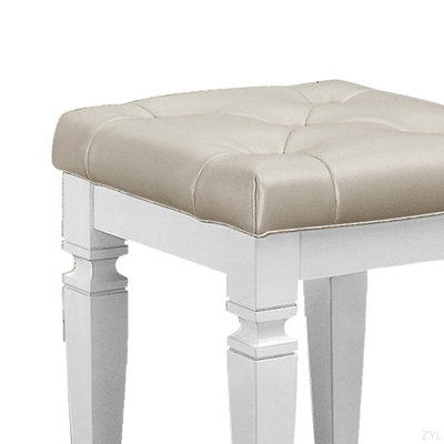 Modern Glam Bedroom Furniture 1Pc Vanity Stool Luxury Finish Faux Leather Tufted Seat Foam Cushion