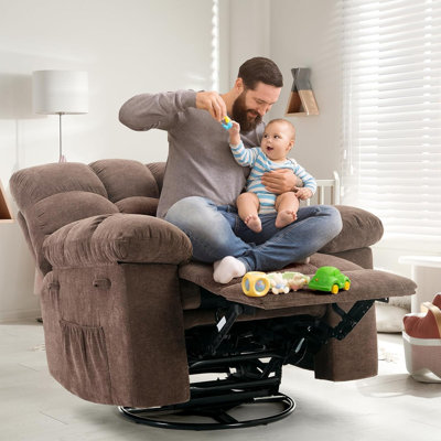 Rocking Recliner Chair, 360° Swivel Rocker Chair, Chenille Upholstered Glider Chair with Side Pockets, Steel Frame Recliner Single Sofa for Living Roo by Latitude Run