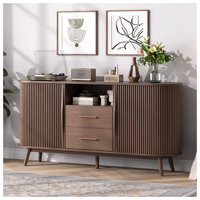 Sideboard Buffet Cabinet With Storage, 63" Mid Century Modern Buffet Table With Doors, Drawers And Shelf, Fluted Console Cabinet With Solid Wood Legs by George Oliver