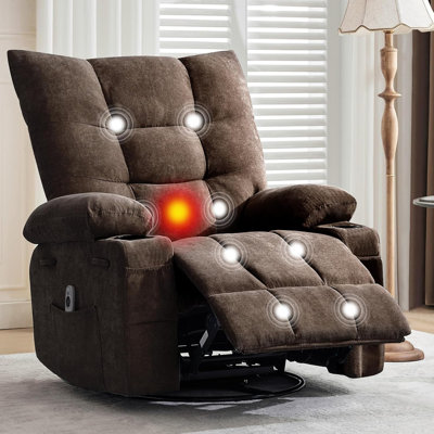Swivel Rocker Recliner Chair with Heat and Massage,360 Degree Swivel Rocking Single Sofa with Cup Holders, Oversized Single Sofa Seat, Recliner Chairs