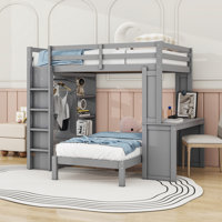 Multifunctional Wooden Bunk Bed With Integrated Desk, Wardrobe And Shelves by Harriet Bee