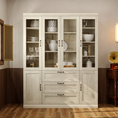 79.9" H 3 Drawers China Cabinet With Glass Doors by Winston Porter