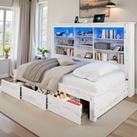 Bookcase Bed with LED Light and Underbed Drawers, Storage Headboard Platform Bed for Teens by Ivy Bronx