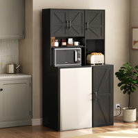 Mini Fridge Cabinet With Storage, Coffee Bar Cabinet With Mini Fridge Space And Outlet, Wine Bar Stand With Microwave Shelf, Beverage Station For Kitc by Hokku Designs