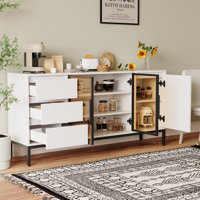 Buffet Cabinet With Storage, Kitchen Side Panel Storage Room With Doors And 3 Drawers, Pantry Cabinet Display Rack, Console, Dining Table Manager Furn by Hokku Designs