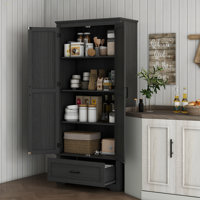 69" Tall Kitchen Pantry Storage Cabinet, Farmhouse Freestanding Pantry Cabinet With 2 Doors, Drawer And Adjustable Shelves For Dining Room by One Allium Way
