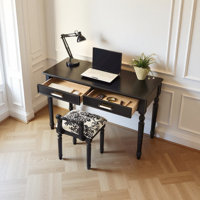 Black all-solid wood vintage writing desk by Alcott Hill