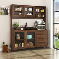 63" W Large Kitchen Hutch Cabinet, Freestanding Pantry Cabinets Storage Kitchen Cupboard With 4 Doors, 4 Drawers & Microwave Shelf by George Oliver