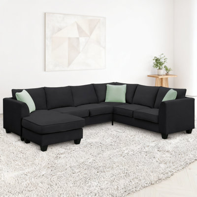112" Wide Sectional Sofa Couch with Reversible Ottoman by Ebern Designs