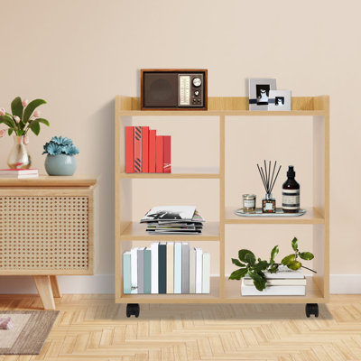 Modern Sturdy Bookshelf With Rolling Wheels Storage Organizer With Baffles And Adjustable Height For Living Room, Office, Or Bedroom by Hokku Designs