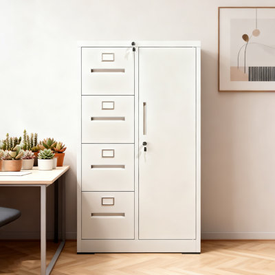 4-Drawer Vertical Metal Filing Cabinet with Lock & Storage Wardrobe, Steel File Locker for Home Office, School, and Bedroom, Black by Inbox Zero
