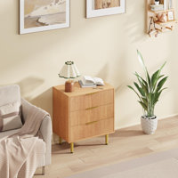 Wooden Wide Fluted Dresser for Bedroom with 3 Drawers and Metal Handle & Feet by Hokku Designs