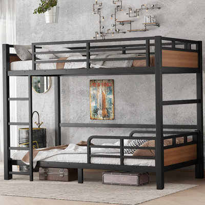Metal Bunk Bed/Metal Loft Bed,Separable Bunk Beds,with raised security fence,Walnut Color