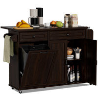 Kitchen Island With Trash Can Storage & Drop Leaf, Rolling Kitchen Cart With Drawers, 3-tier Spice Rack And Towel Rack, Island Table On Wheels For Kit by Hokku Designs