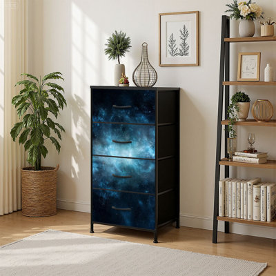 4 Drawer Vertical Storage Dresser glowing light blue interstellar cloud with Wood Top Fabric Pull Drawers by Hokku Designs