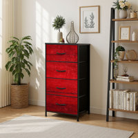 4 Drawer Vertical Storage Dresser Red wood texture with Wood Top Fabric Pull Drawers by Corrigan Studio