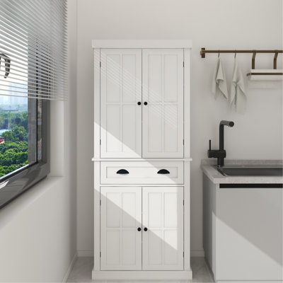 Kitchen Pantry Storage Cabinet, With 4 Doors, Drawer, 2 Adjustable Shelves, Freestanding Cupboard For Dining Room Living Room, Laundry by One Allium Way