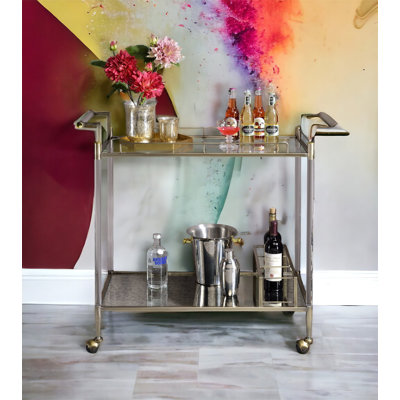 Cirro Antique Mirror & Wire Brass Finish Serving Cart by Everly Quinn