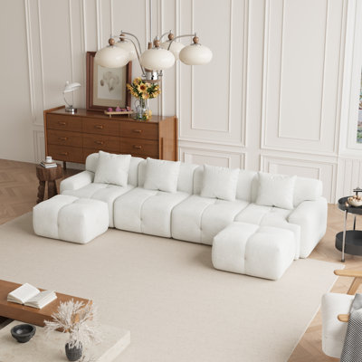 6-piece U-shaped Tufed Upholstered Compressed Sectional Sofa With Two Ottomans by Ivy Bronx