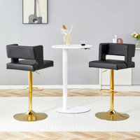 Adjustable Height Bar Stool Faux Leather Upholstered Bar Stool by Everly Quinn