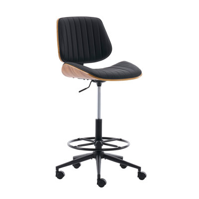 Adjustable Ergonomic Drafting Chair With Footrest Ring, 360° Swivel Armless Tall Office Chair With Bent Wood by Corrigan Studio