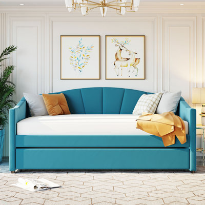 Upholstered Daybed Sofa Bed Twin Size With Trundle Bed And Wood Slat by Everly Quinn