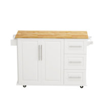 43" White Kitchen Island Cart With 2-door Cabinet, 3 Drawers, Spice Rack, And Towel Rack by Rosecliff Heights