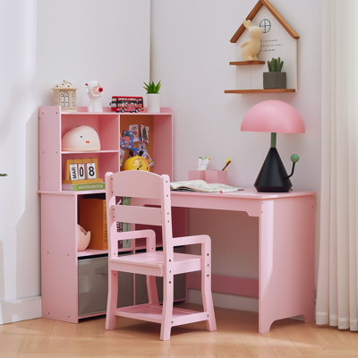 Kids Corner Desk and Chair Set, L-Shaped Study Table for Children