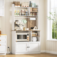 71" Pantry Cabinet with Charging Station & 3 Outlets, Heavy-Duty Kitchen Storage Cabinet with Adjustable Shelves, Microwave Stand, Farmhouse Hutch wit by Winston Porter