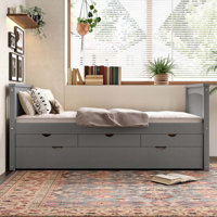 Bed with Drawers and Trundle, Solid Wood Daybed, No Spring Box Needed