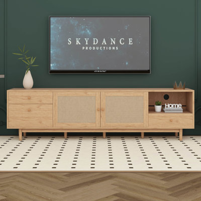 Modern TV Stand For 65, 75, 85 Inch TV,  Entertainment Center With Open Storage And Drawers, Wood Media Console Table