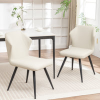 Set Of 2 Dining Chairs In Beige Faux Leather - Modern Kitchen & Dining Room Side Chairs With Metal Legs by George Oliver