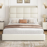 Upholstered Platform Bed With Wingback Headboard, Bed Frame With 9 Metal Legs, Chenille Fabric And Memory Foam For Any Bedroom, No Box Spring Needed,