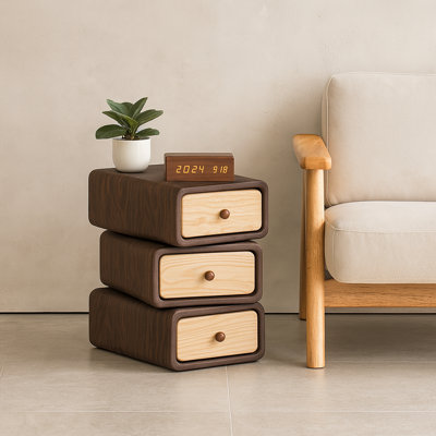 End Table Bedside Table With 3 Rotating Drawers by Wrought Studio