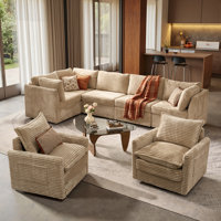 7-piece Plush Corduroy Modular L-shape Sectional Sofa Set With Swivel Chairs, Modern Living Room Furniture Set by Mercer41