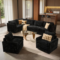 7-piece Plush Corduroy Modular L-shape Sectional Sofa Set With Swivel Chairs, Modern Living Room Furniture Set by Mercer41
