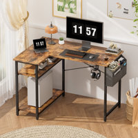 44" office computer desk with 1 large storage pocket and 2 adjustable shelves, space-saving corner desk for home, home office and office, with headpho by Inbox Zero