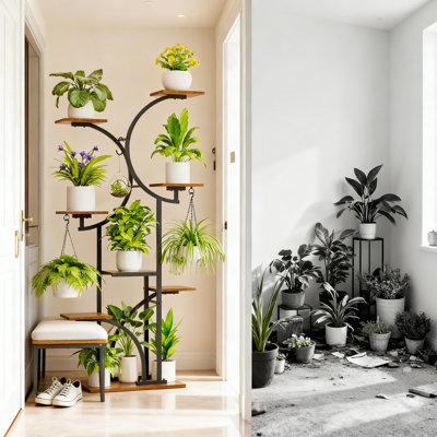 7-Tier Indoor Plant Stand With Grow Lights, 63-Inch Tall Corner Shelf For Multiple Plants, Double C-Shaped Design For Home Decor And Patio by Orren Ellis