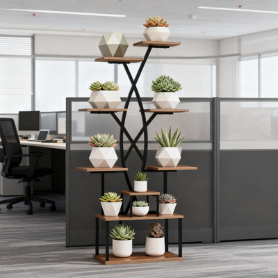 9-Tier Indoor Plant Stand With Grow Lights - 66-Inch Tall Metal Plant Shelf With Timer & Adjustable Brightness, Curved Corner Design For Multiple Plan by 17 Stories