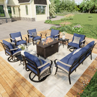 9-Person Outdoor Metal Patio Set With Fire Pit Table & Swivel Chairs (Gray) by Lark Manor