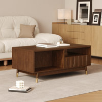 Keit 47" Mid Century Modern Coffee Table Suitable Wooden Walnut Coffee Table With 2 Drawers And Open Storage For Living Room Apartment by Corrigan Studio