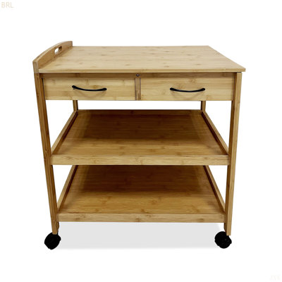 Modern Contemporary Trolley With Two Open Shelves And Storage Drawers, Natural by Millwood Pines