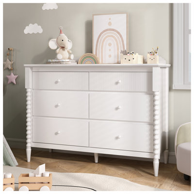 6 Drawer Dresser, Baby Dresser With Storage, Wide Chest Of Drawers For Nursery, Bedroom, White