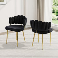 Elegant Tufted Velvet Curved Weaved Back with Metal Legs Side Dining Chair Set by Red Barrel Studio