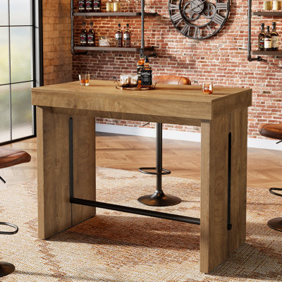 41.3" Counter Height Bar Table, Pub Bar Table With Metal Footrest For Dining Kitchen Breakfast