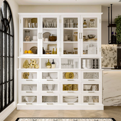 White Tableware Display Cabinet With Tempered Glass Door