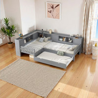 Solid Wood L-Shaped Twin Platform Bed With Trundle And Storage Twin Size