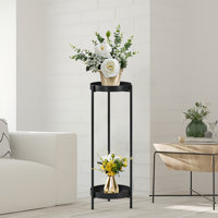 Metal Tall Plant Stand - 30 Inch 2 Tier Planter Shelf Rack With 2 Removable Display Shelvesfor Bedroom Living Room Balcony(black) by Arlmont & Co.
