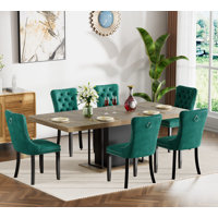 62.99" -78.74" Extendable Dining Table Set, Brown&Black Dining Room Table & Velvet Dining Chairs with Wood Leg, Rustic Kitchen Dining Table and Chairs by Mercer41