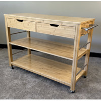 Solid Bamboo Kitchen Cart 2 Drawer 2 Shelf